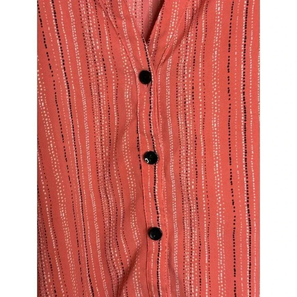 CATHERINES Button Front Tunic Top Roll Tab 3/4 Sleeve Pink Stripe Polka Dot 1X - Picture 4 of 8